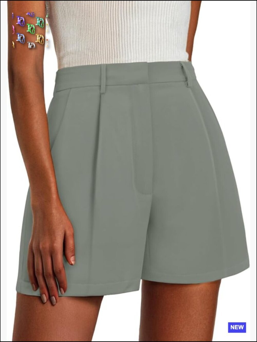 Tailored Work Shorts Elastic Waist Pleated Front Pockets Casual Dressy Chic